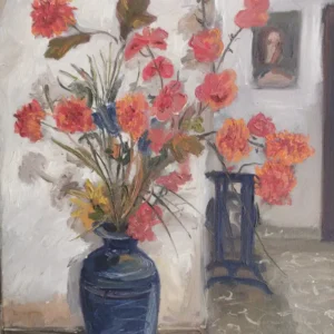 Flores Naranjas en jarrón azul de Nahuel Vera